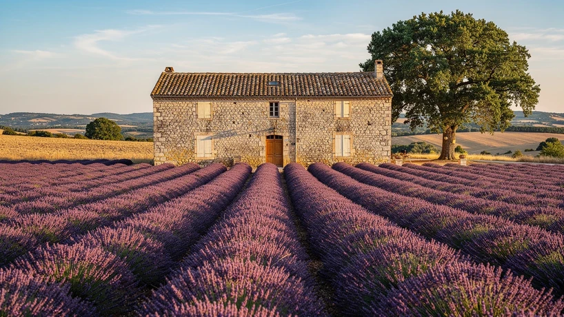 Champ de lavande devant un mas provençal